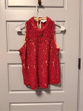 Carolina Belle Montreal Red Lace Sleeveless Blouse MEDIUM